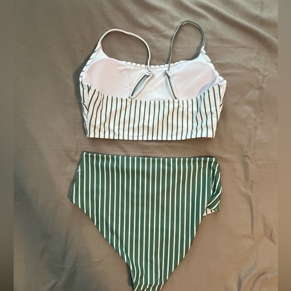 Herseas Size Large Striped Green and White Bikini Set. NWOT - Picture 5 of 8